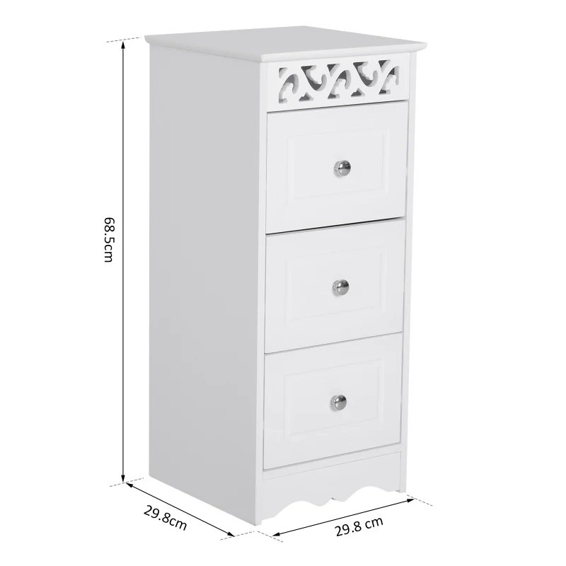 HOMCOM Armário Auxiliar Casa de Banho com 3 Gavetas Móvel de Armazenamento para Casa de Banho Dormitório 29,8x29,8x68,5 cm Branco