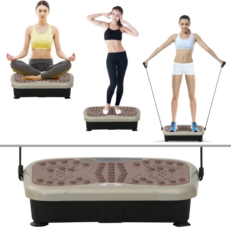 HOMCOM Plataforma de Vibração com 2 Bandas Elásticas para Treinamento de Fitness 200 W com Controle Remoto e Carga 120 kg
