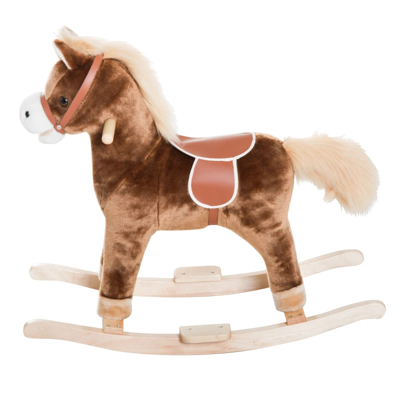 HOMCOM Brinquedo De Pelúcia Caballito  Gangorra de Cavalo Brinquedo de Baloiço de Madeira para Crianças +3 Anos 74x33x62cm