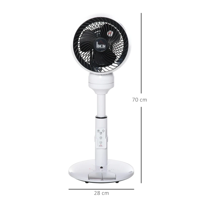 HOMCOM Ventilador de pé com 3 velocidades e 3 modos de diâmetro 23 cm / 9 " com circulação de ar Altura ajustável 60-70 cm Oscilar 70 ° com controle remoto Branco