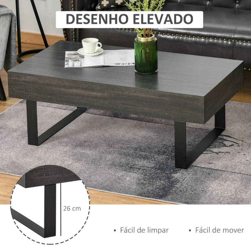 HOMCOM Mesa de Centro Retangular Mesa Auxiliar com Gaveta e Pés Elevados de Metal Estilo Moderno para Sala de Estar Escritório 110x60x40cm Cinza Escuro