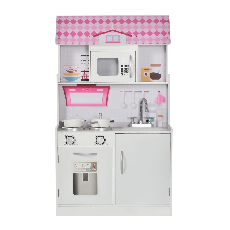 HOMCOM  2 em 1 binquedo de cozinha Casa de bonecas 3 andares com 12 acessórios incluidos para crianças acima de 3 anos  60x 48x 106 cm rosa