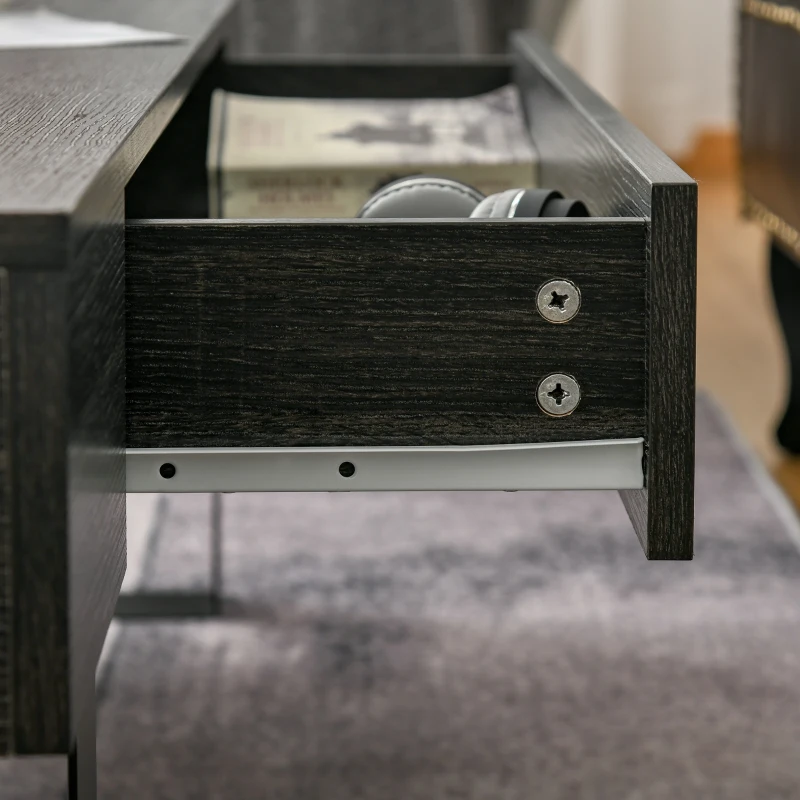 HOMCOM Mesa de Centro Retangular Mesa Auxiliar com Gaveta e Pés Elevados de Metal Estilo Moderno para Sala de Estar Escritório 110x60x40cm Cinza Escuro