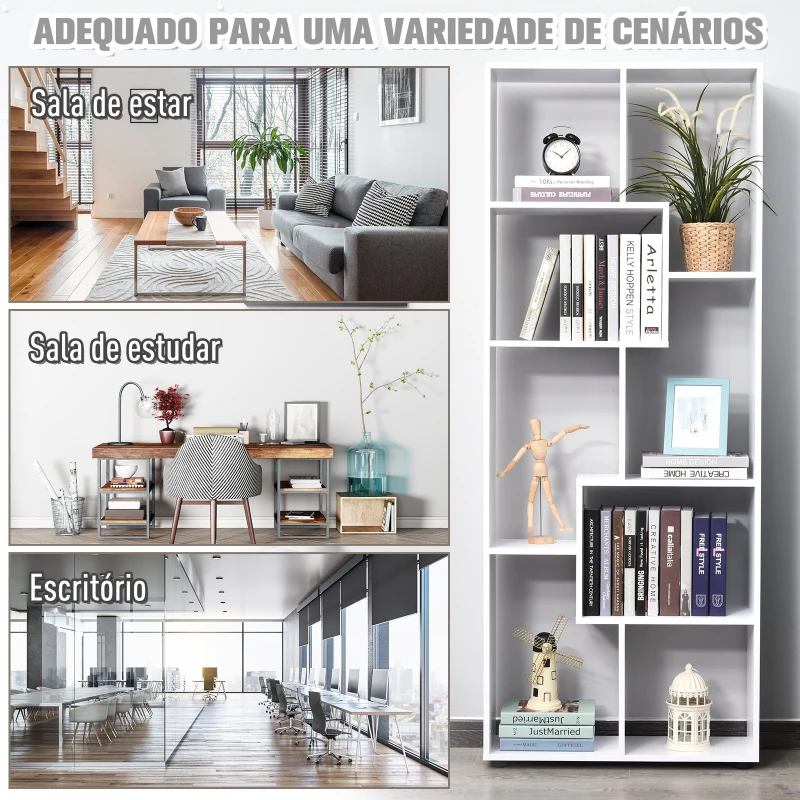 HOMCOM Estante Vertical Multifuncional com 8 Prateleiras Largas 70x24x178cm Branco