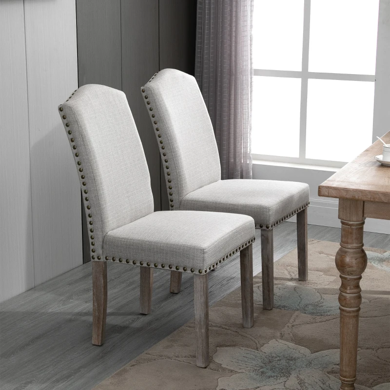 HOMCOM Conjunto de 2 cadeiras de jantar Com encosto de rebite alto e pernas de madeira  51x64x99,5 cm cinza