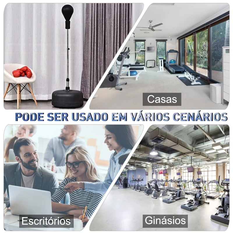 HOMCOM Punching Ball Ajustável em Altura com Base Recarregável Punching Ball de Boxe com Suporte e Luvas Ø48x136-154 cm Preto