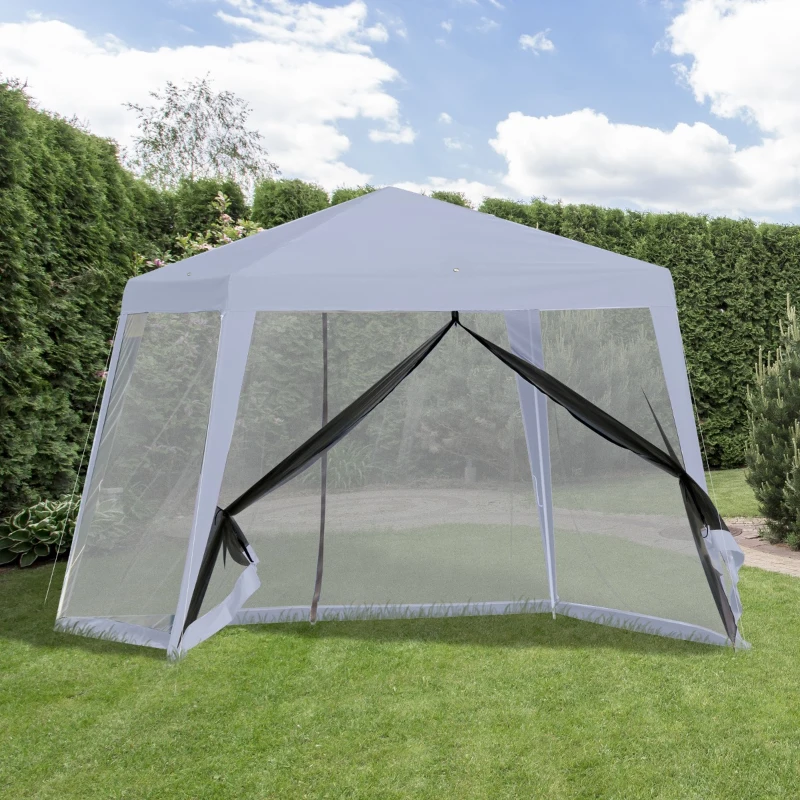 Outsunny Tenda de Jardim 3x3m com 4 Partes Laterais Mosquiteiro com Zíper Proteção UV para Patio Cinza