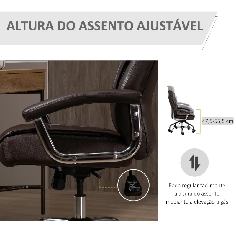 Vinsetto Cadeira de Escritório Ergonômica Giratória e Basculante com Altura Ajustável Encosto Alto e Apoio para a cabeça Acolchoado Pele Sintética 66x69x113-121cm Marrom