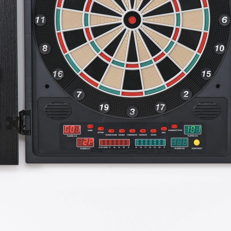 HOMCOM Alvo eletrônico digital para até 8 jogadores com 12 dardos e 30 pontas com portas de tela de LED 27 jogos diferentes 51x6,5x57 cm Preto