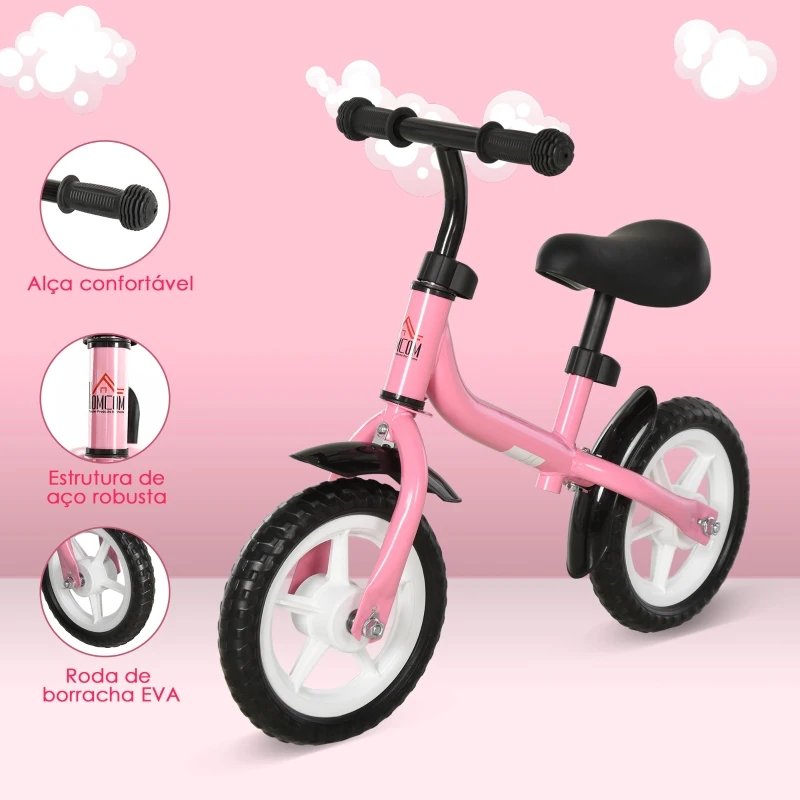 HOMCOM Bicicleta sem Pedais Infantil Altura Ajustável para Principiantes acima de 3 Anos com Rodas com Relevo Bicicleta de Equilíbrio 71x32x56cm Rosa