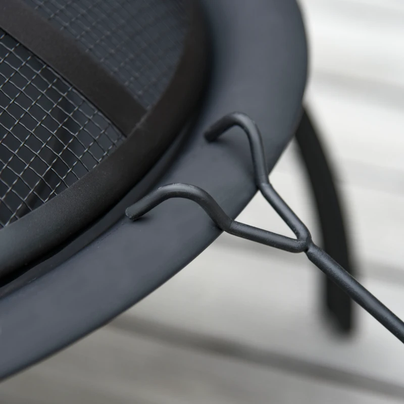 Outsunny Braseiro ao ar livre Ø55 cm Fogueira Portátil para aquecimento varanda churrasco jardim com cobertura de rede Preto