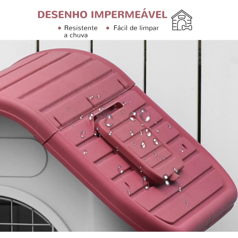 PawHut Casota para Cães com Porta Removível Base Elevada 3 Respiradouros e Janela Casota de Cães para Interior e Exterior 59x75x66cm Cinza e Vermelho