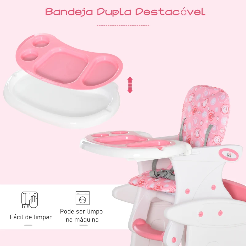 HOMCOM Cadeira para bebês acima de 6 meses 3 posições ajustáveis Acolchoado 57×59×105cm Rosa
