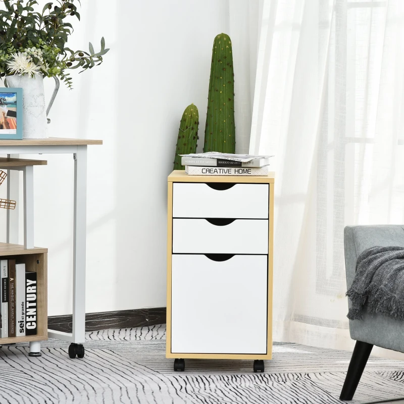 HOMCOM Armário de arquivo com 3 gavetas Fácil de mover Carga 30 kg 35x40x65.5 cm Madeira Branco