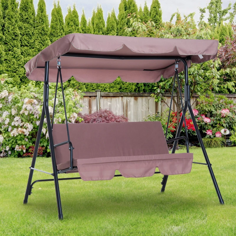Outsunny Baloiço de Jardim de 3 Lugares Baloiço com Teto Ajustável em Ângulo para Terraço Balcão Carga Máxima 200kg Aço 172x110x153cm Marrom