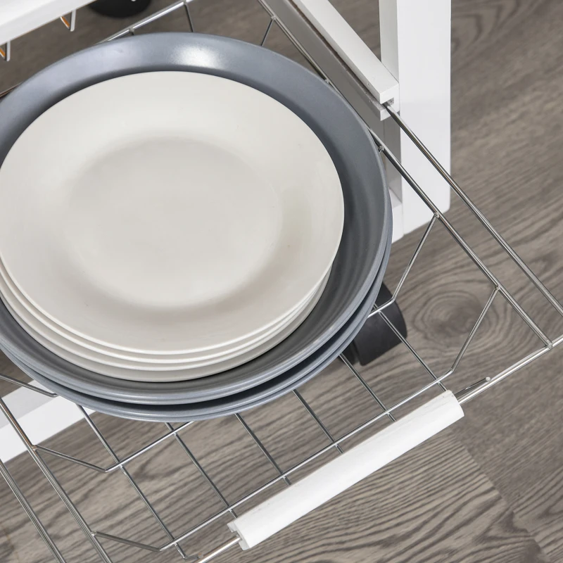 HOMCOM Carrinho de cozinha multifuncional com gavetas Cestas Prateleiras de especiarias Toalheiro Rodas 92x37x82 cm Branco