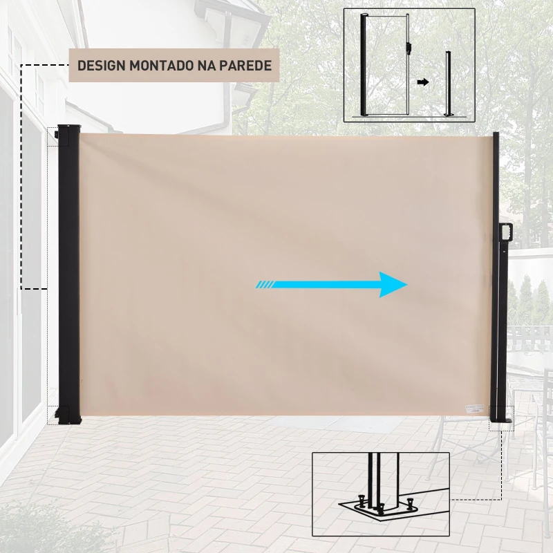 Outsunny Toldo Lateral Retrátil de Exterior 350x180cm Toldo de Privacidade Extensível com Proteção Solar para Jardim Balcão Bege