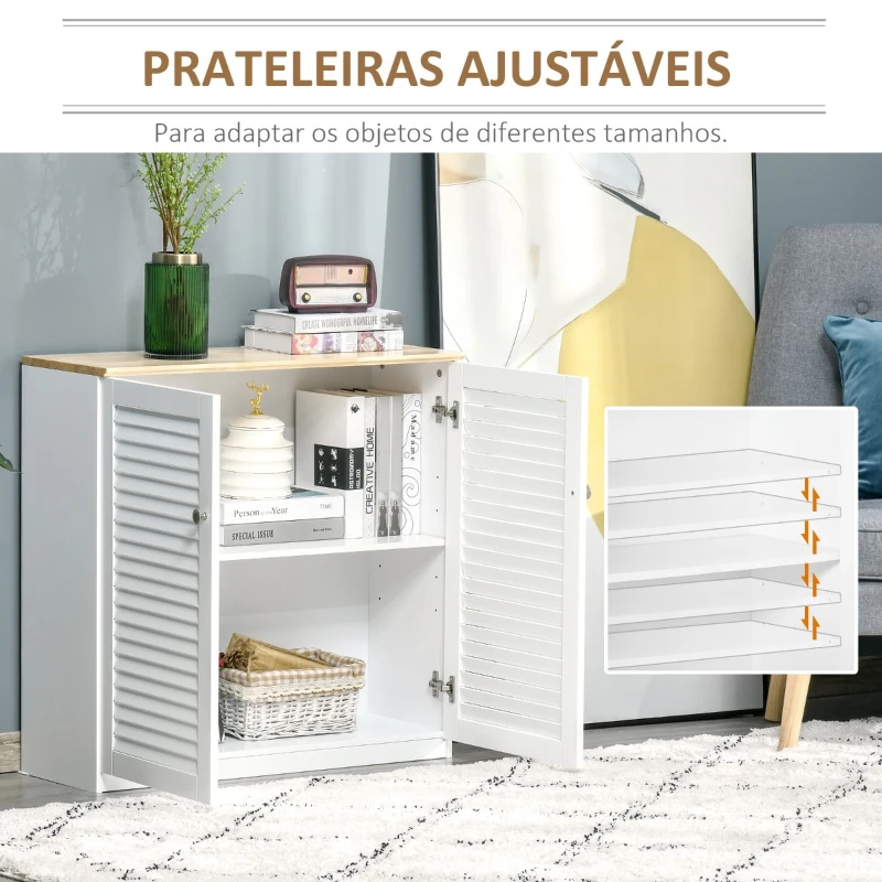 HOMCOM Aparador de 2 Portas Desenho de Persiana com Prateleira Ajustável Armário Auxiliar de Armazenamento Moderno para Sala de Estar Dormitório 80x30x78,5cm Branco