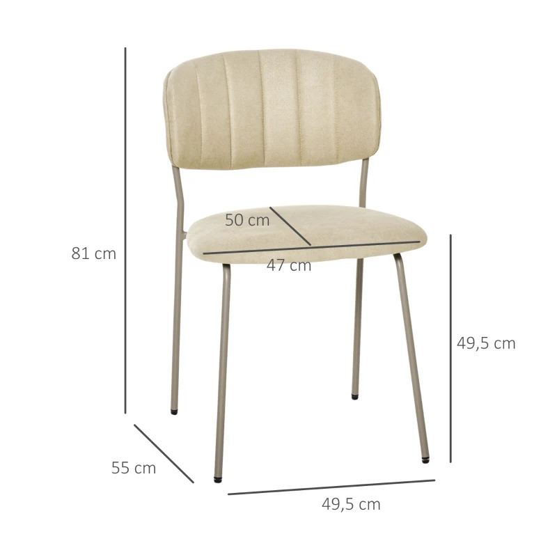 HOMCOM Conjunto de 4 Cadeiras de Sala de Jantar Empilháveis com Pés de Metal Estilo Moderno Nórdico para Cozinha Bar Restaurante Carga Máx. 100kg 49,5x55x81cm Bege
