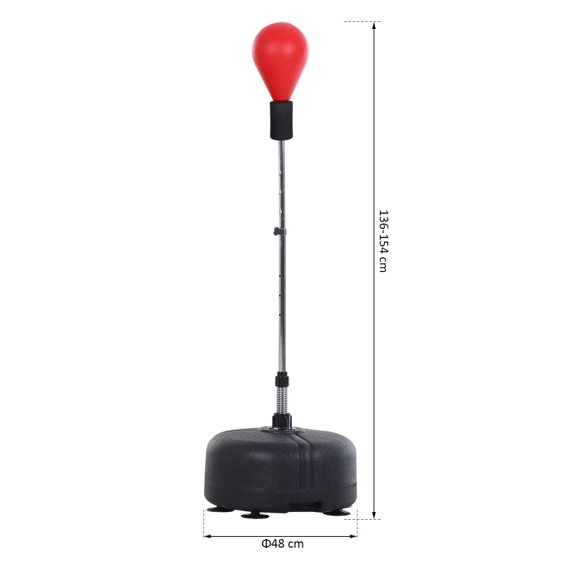 HOMCOM Punching Ball Ajustável em Altura com Base Recarregável Punching Ball de Boxe com Suporte e Luvas Ø48x136-154 cm Vermelho