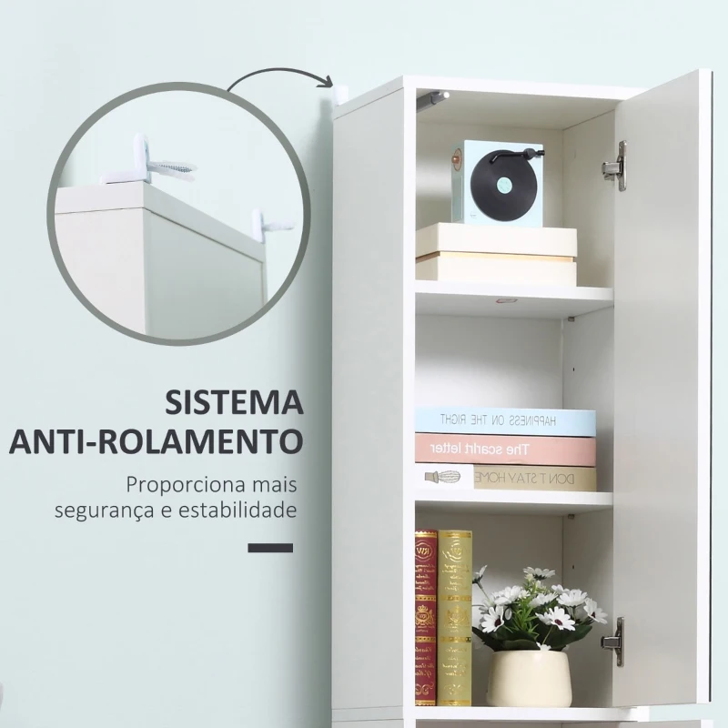 Kleankin Coluna Casa de Banho com Espelho Móvel Alto Casa de Banho com 2 Portas e Prateleiras Interiores Ajustáveis Multiúso para Cozinha Sala de Estar 32x28x162cm Branco