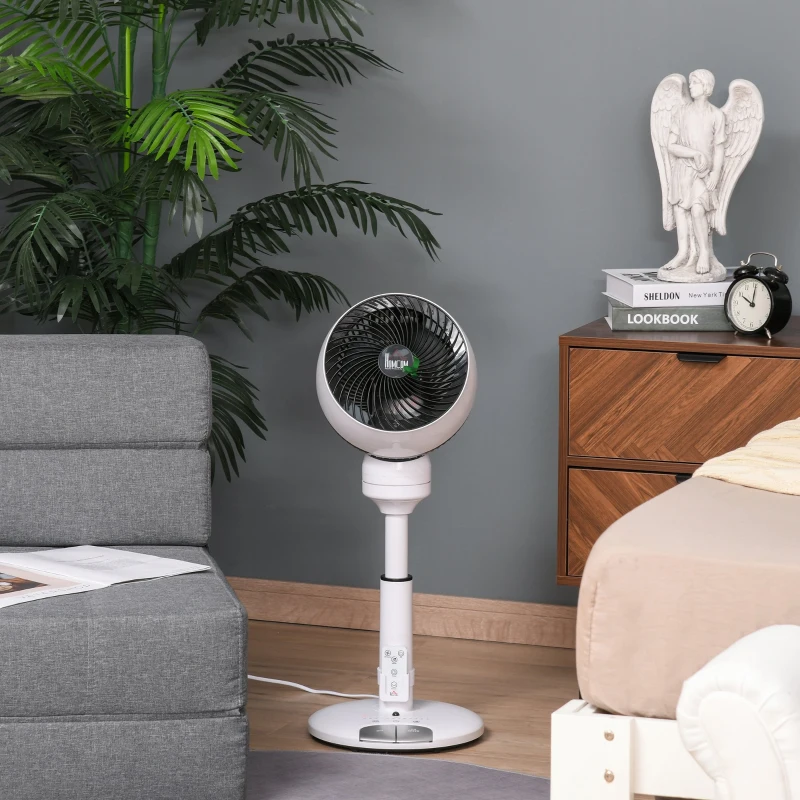 HOMCOM Ventilador de pé com 3 velocidades e 3 modos de diâmetro 23 cm / 9 " com circulação de ar Altura ajustável 60-70 cm Oscilar 70 ° com controle remoto Branco