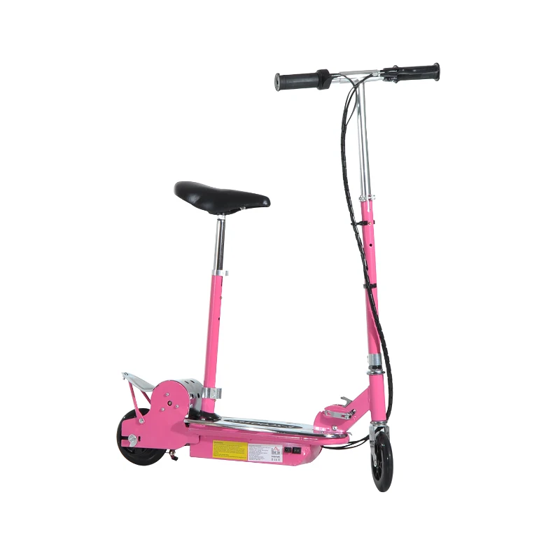 HOMCOM Trotinete Elétrica Dobrável para Crianças acima de 7 Anos com Guiador e Assento Ajustáveis 120W Velocidade Máxima 10km/h Carga Máxima 50kg 81,5x38x94cm Rosa