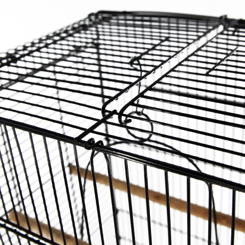 PawHut Gaiola para Pássaros Espaçosa Gaiola para Pássaros com Teto Abatível 2 Poleiros Baloiço e Comedouros para Interior Exterior 41,5x29,5x56,5cm Preto