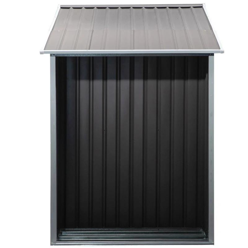 Outsunny Galpão para lenha de aço galvanizado para armazenamento de ferramentas de jardim com telhado inclinado 127x71x143 / 159 cm cinza