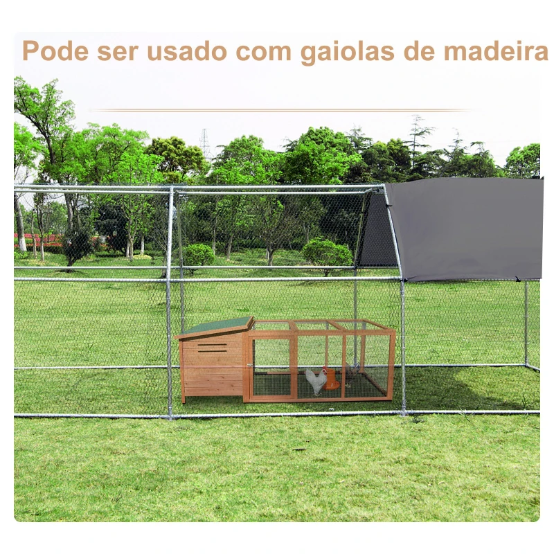 PawHut Galinheiro ao ar livre Gaiola para aves domésticas de metal galvanizado com fechadura e cobertura Oxford 280x570x195cm