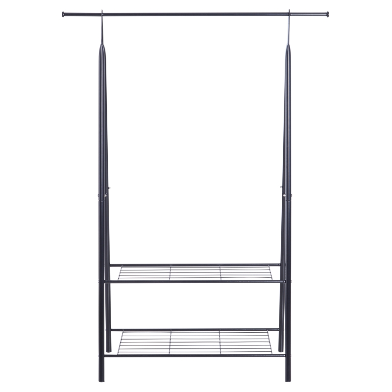 HOMCOM Cabide de Metal Cabide de Roupas Cabide com Barra Superior e 2 Prateleiras de Aço 100x46x148cm