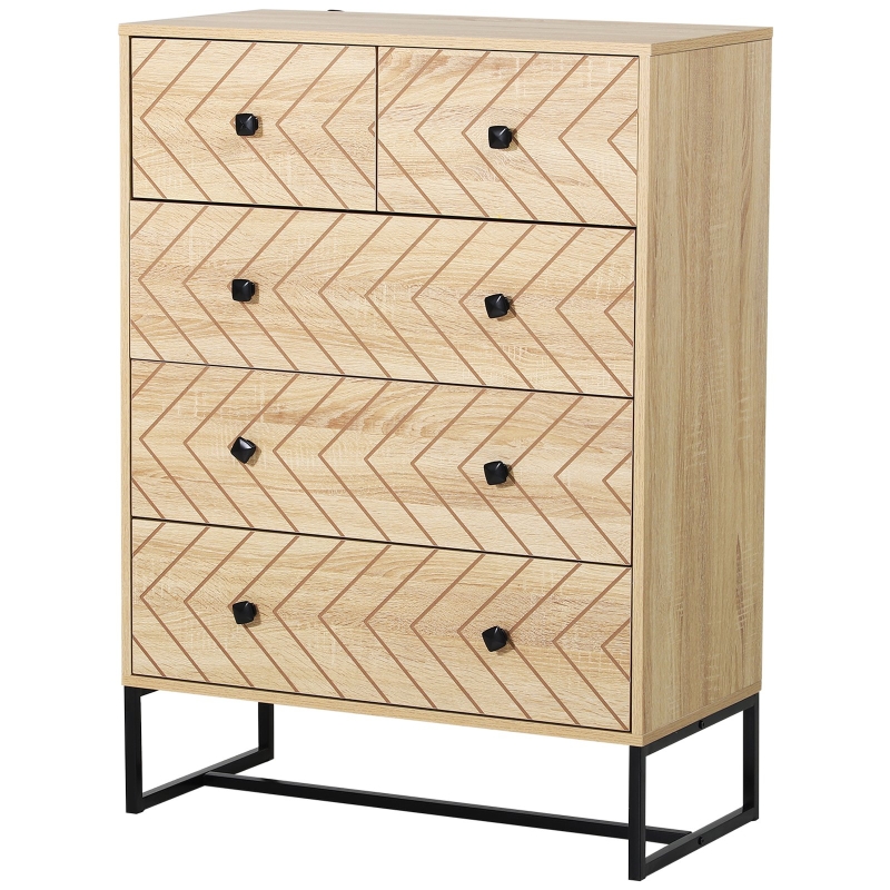 HOMCOM Cômoda tipo armário auxiliar com 5 Gavetas amplo espaço de Armazenamento para Escritório sala de estar 80x39.5x110cm