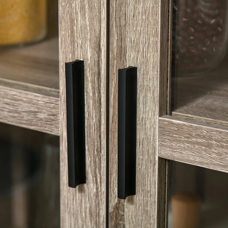 HOMCOM Aparador de Cozinha Armário Buffet com 2 Portas de Vidro e 2 Compartimentos Abertos Móvel Auxiliar de Armazenamento para Sala de Jantar Sala de Estar 90x40x100cm Carvalho