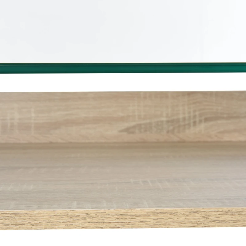 HOMCOM Mesa de Computador com Prateleira de Teclado Vidro Temperado 120x60x74,5 cm Carvalho