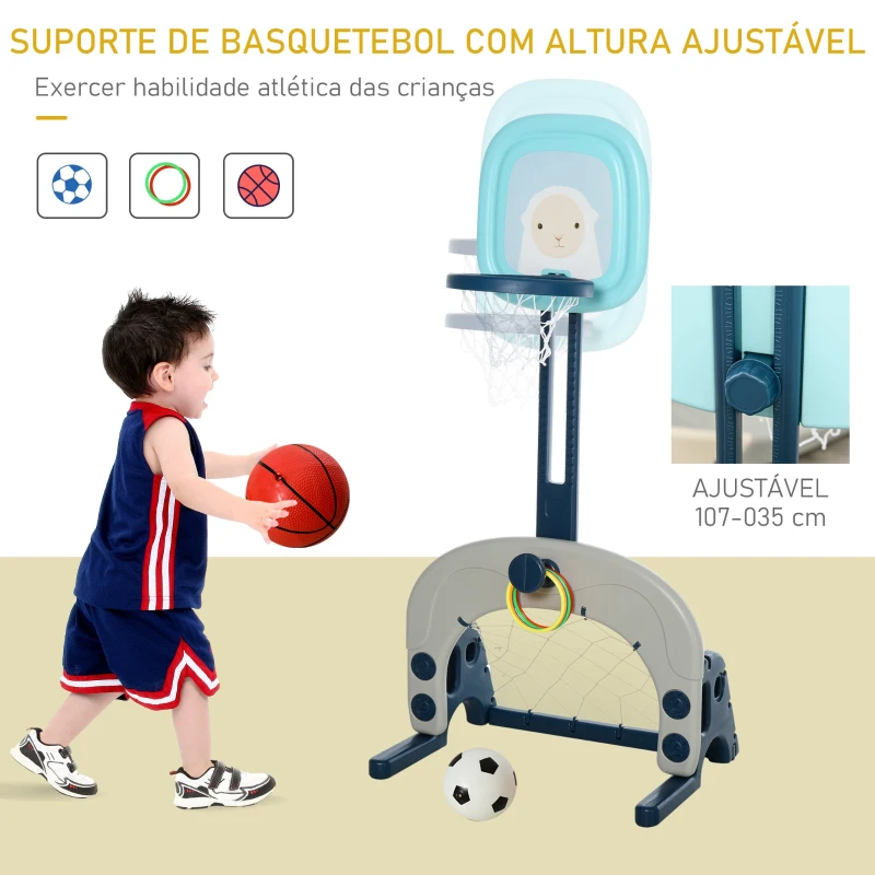 HOMCOM Parque infantil 5 em 1 escorrega baloiço tabela de basquetebol e baliza de futebol para crianças acima de 1 ano 225x220x110 cm Multicolor