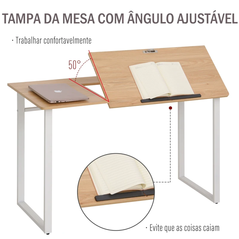 HOMCOM Secretária para escritorio Placa de ângulo ajustável 120x60x76cm
