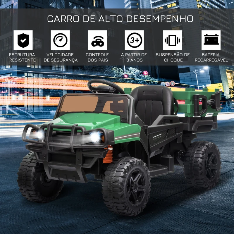 HOMCOM Carro elétrico para crianças acima de 3 anos SUV com 2 motores controle remoto Bateria recarregável de 2,4 GHz 120x67x65 cm Verde