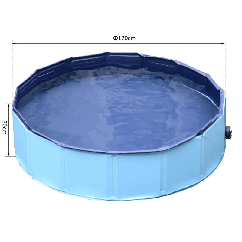 PawHut Piscina Dobrável para Cães Ø120x30 cm Banheira Portátil para Animais de Estimação PVC Antiderrapante Usos Múltiplos Interior e Exterior Azul