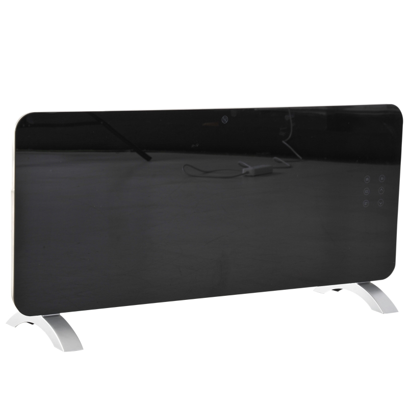 HomCom® Radiador eléctrico Aquecedor de Vidro Convector de Parede/Pé com Ecrã Táctil Temporizador e Controlo Remoto 1000/2000W