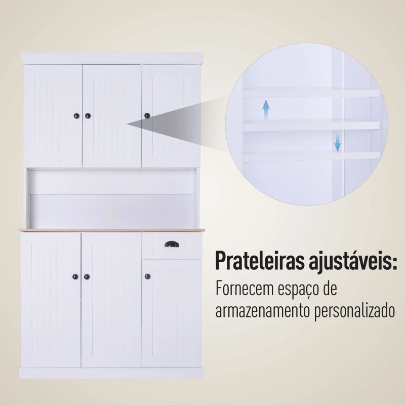 HOMCOM Armário de cozinha com 7 Prateleiras e uma Gaveta Removível 4 Portas com Prateleiras Ajustáveis 101x39x18cm Madeira