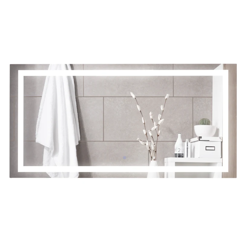 Kleankin Espelho de banheiro com luz LED 120x60 cm Espelho de parede com interruptor de toque vertical ou horizontal de alumínio prata
