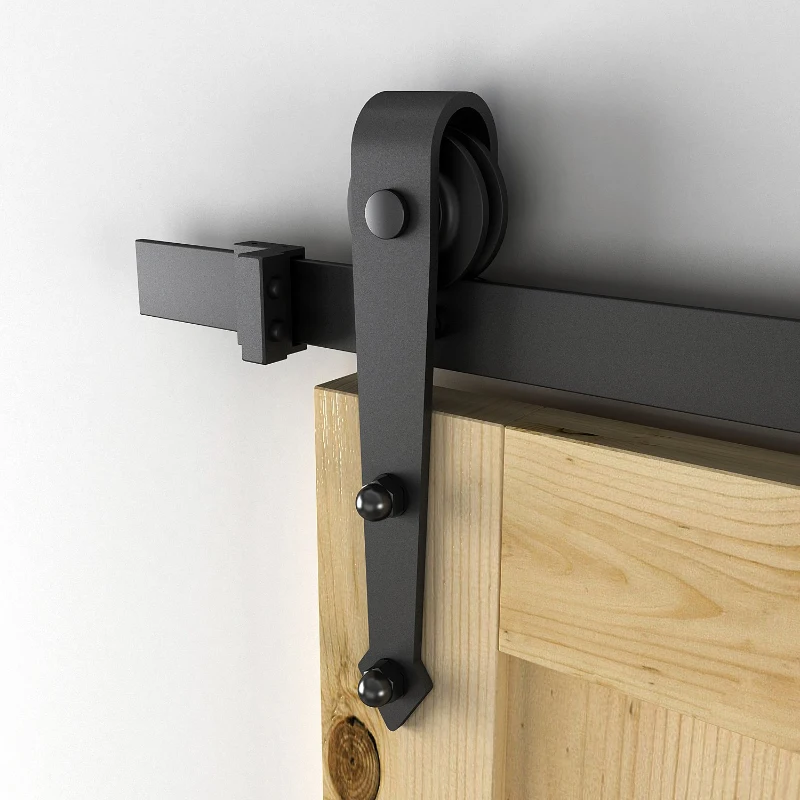 HOMCOM 200cm/6.6T Ferragens para Porta Corredeira Tipo Flecha Kit de Acessórios para Porta Corredeira de Madeira com Guia de Chão Trilho Aço de Carbono Preto