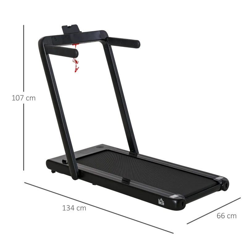 HOMCOM Esteira elétrica dobrável de 1-12km / h portátil com tela de LED controle remoto Bluetooth Rodas de transporte 134x66x107 cm Preto