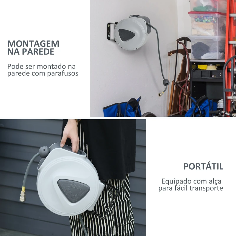 DURHAND Carretel retrátil com mangueira de ar comprimido para compressor suporte giratório 180 ° Cinza 45x30x40 cm