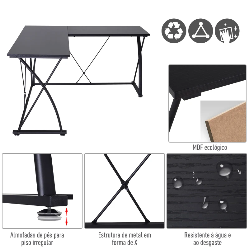 Vinsetto Secretaria Mesa de computador Mesa de canto em casa L Mesa 142x142x76cm Estrutura de aço