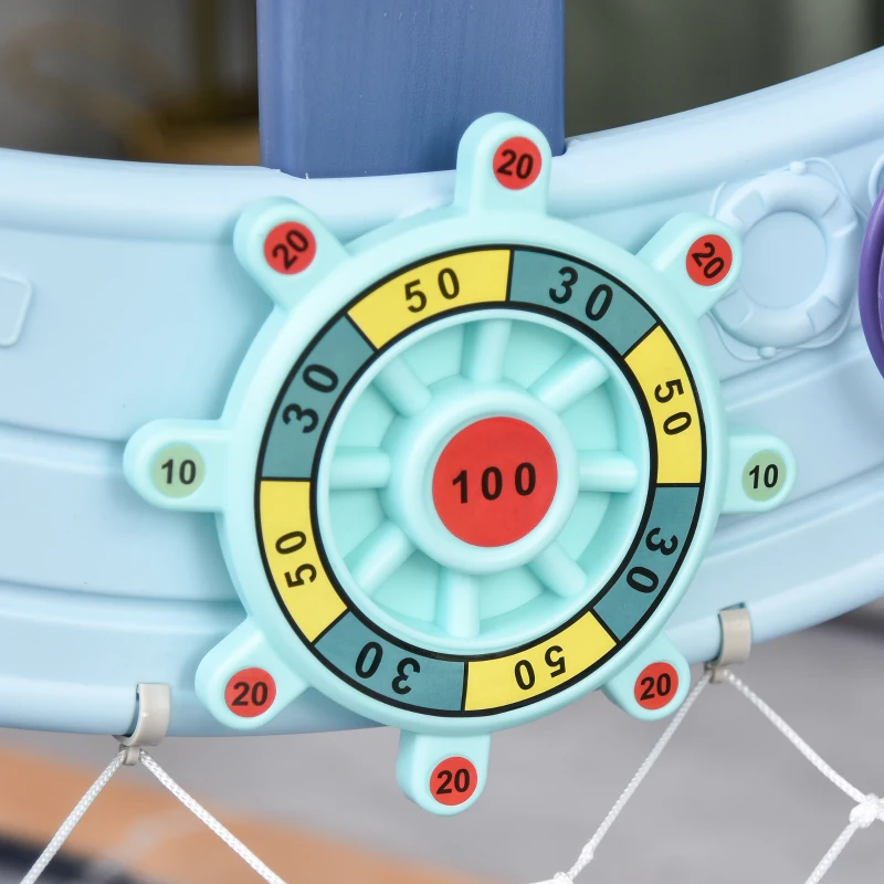 HOMCOM Tabela de Basquetebol 4 em 1 com Altura Ajustável para Crianças acima de 3 Anos Centro de Atividades 58x56x154cm Azul