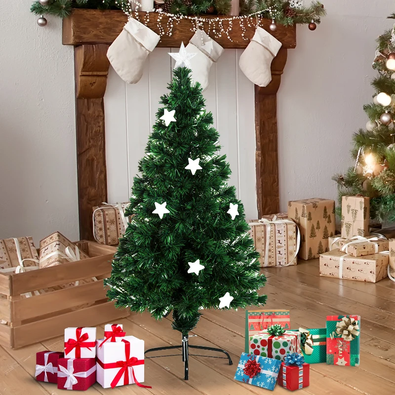 HomCom Árvore de Natal Verde Φ 60 x 120 cm + Luzes LED Árvore Artificial