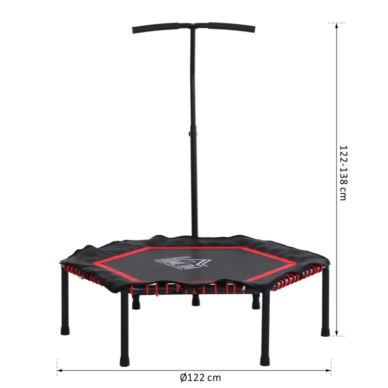 HOMCOM Trampolim Profissional Fitness Hexagonal Power Jump 122-130 -138 cm Guiador ajustável de 3 níveis Vermelho