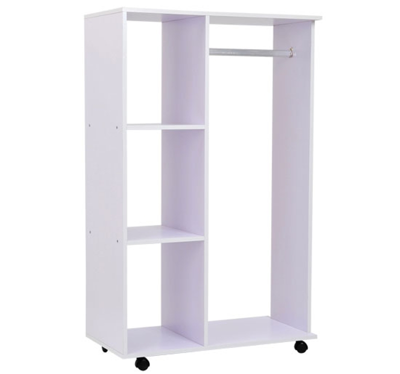 HOMCOM Armário aberto de madeira com rodas 80x40x128cm branco
