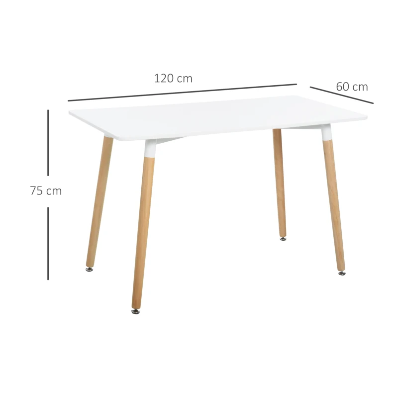 HOMCOM Mesa de Sala de Jantar Estilo Nórdico Mesa de Cozinha com Pés de Madeira de Faia Estrutura de Metal 120x60x75 cm Branco